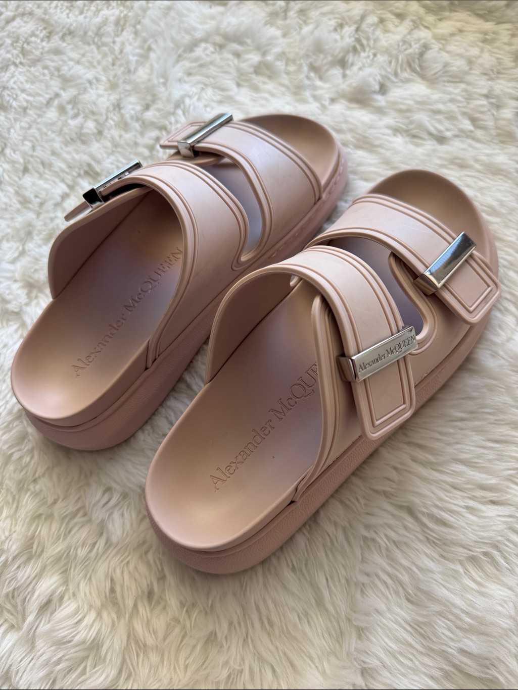 Alexander Mcqueen Blush Pink Double-Strap Platform Slides